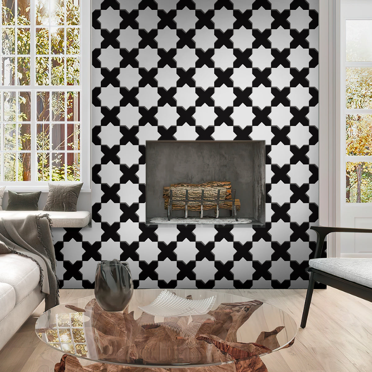Black 5x5 Glossy Cross Ceramic Tile (27 pack, 5.37 sq ft/case)