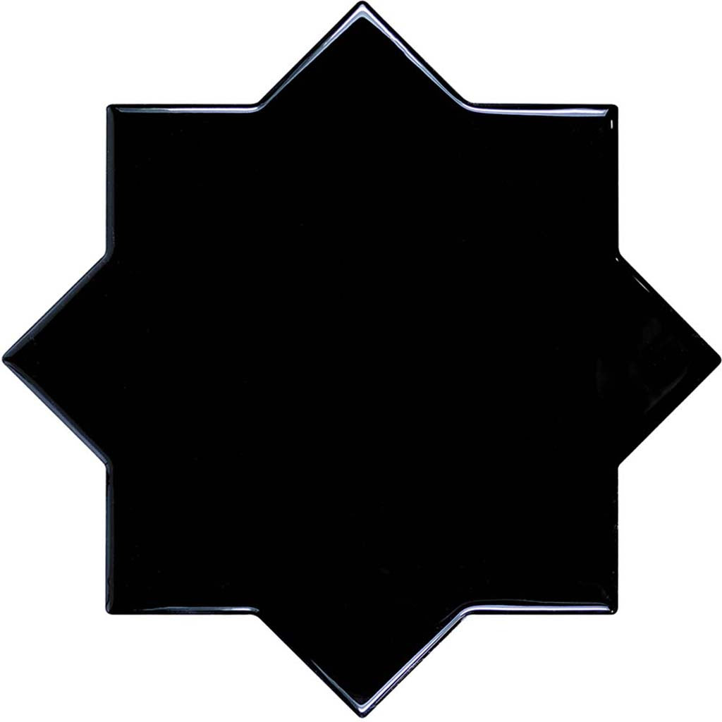 Black 5x5 Glossy Star Ceramic Tile (27 pack, 5.37 sq ft/case)
