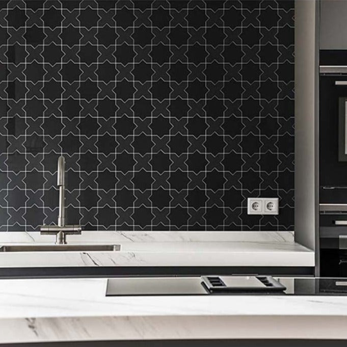 Black 5x5 Glossy Star Ceramic Tile (27 pack, 5.37 sq ft/case)