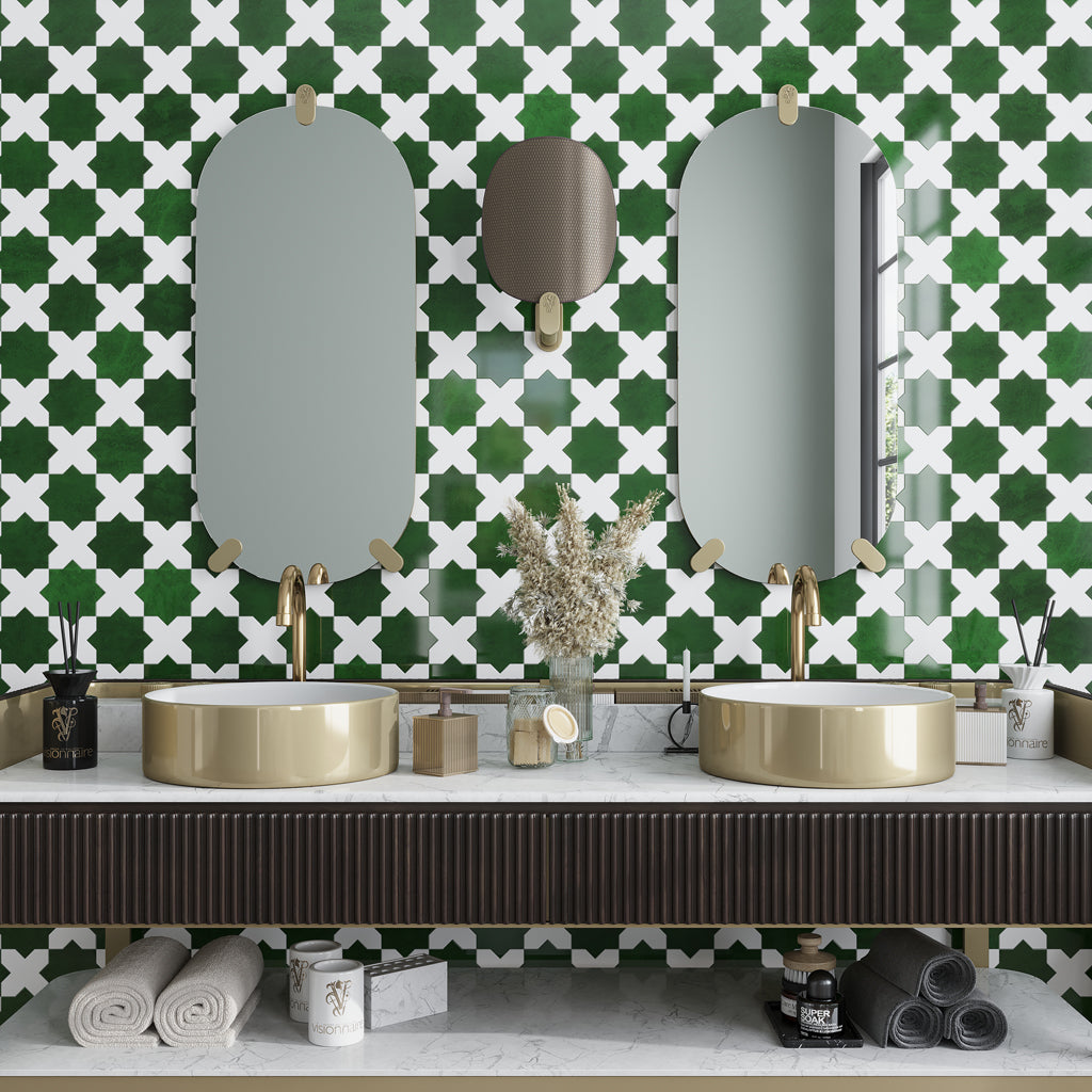 Dark Green 5x5 Glossy Star Ceramic Tile (27 pack, 5.37 sq ft/case)