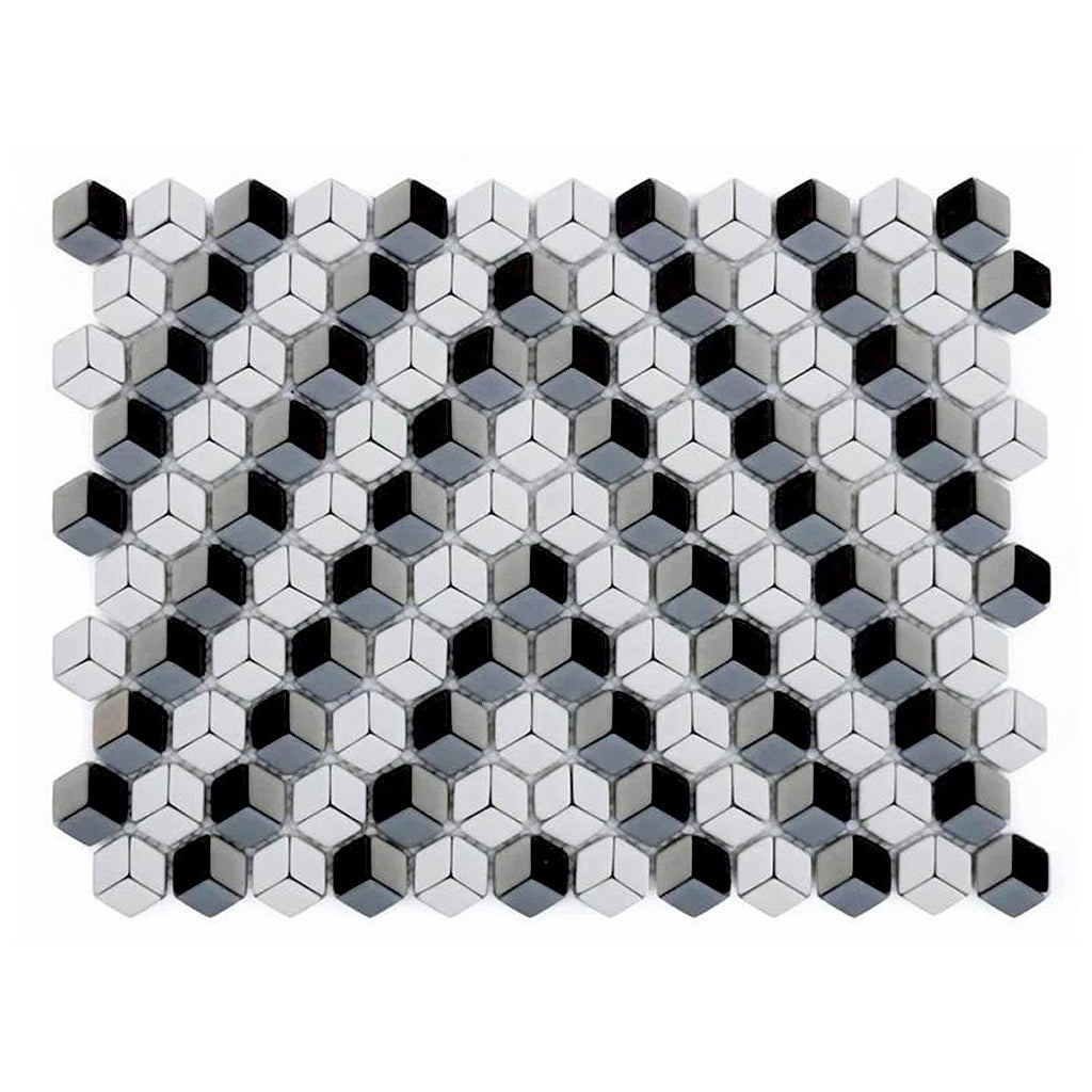 Grey White 12x14 Polished Diamond Recycled Glass Mosaic Tile (5 pack, 5.55 sq ft/case)