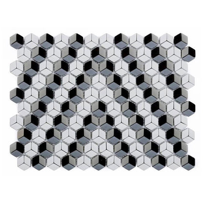 Grey White 12x14 Polished Diamond Recycled Glass Mosaic Tile (5 pack, 5.55 sq ft/case)