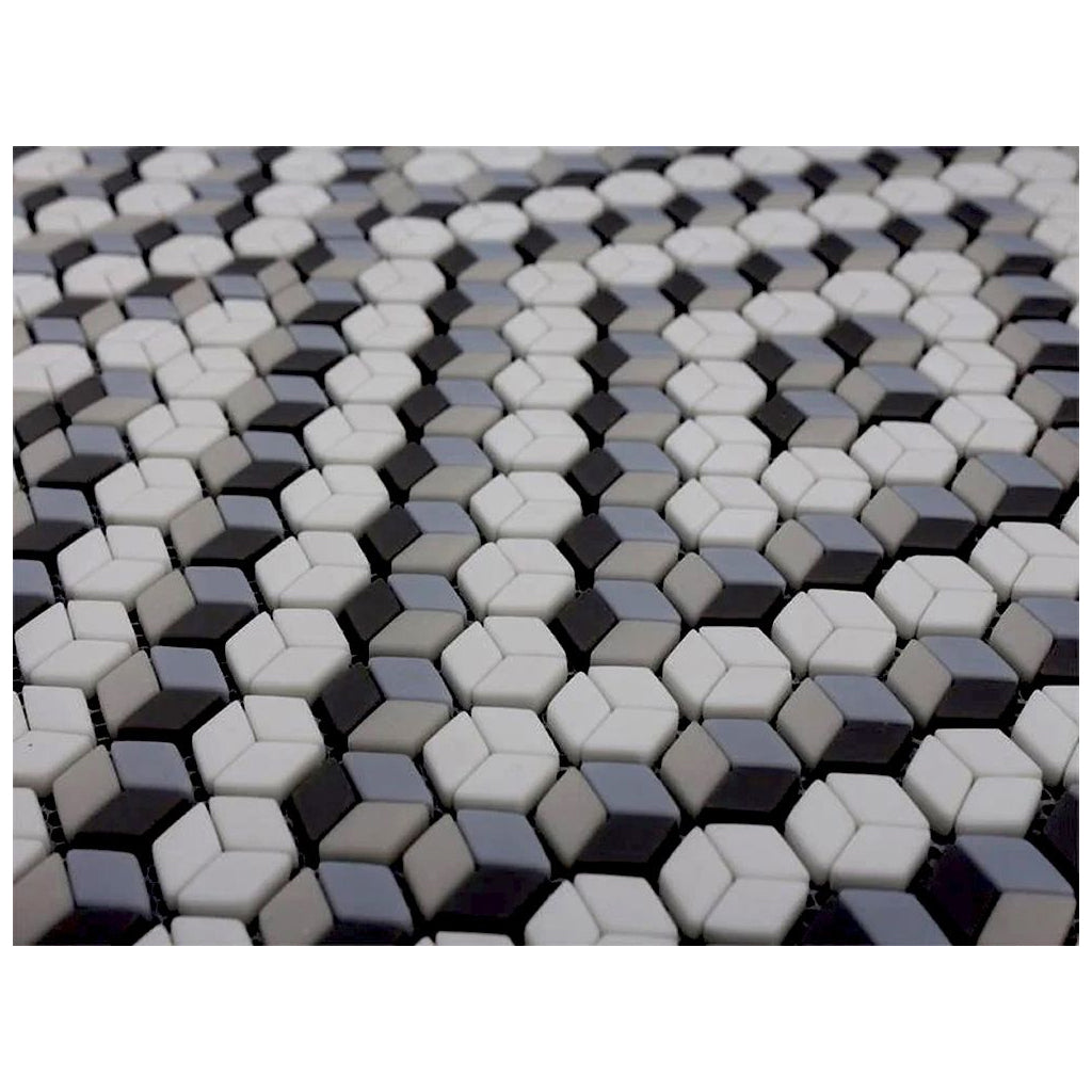 Grey White 12x14 Polished Diamond Recycled Glass Mosaic Tile (5 pack, 5.55 sq ft/case)
