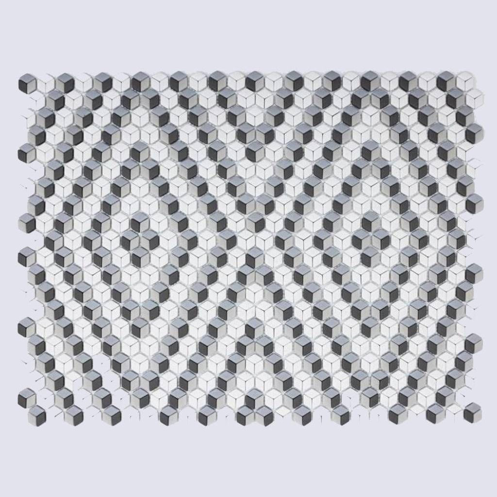 Grey White 12x14 Polished Diamond Recycled Glass Mosaic Tile (5 pack, 5.55 sq ft/case)