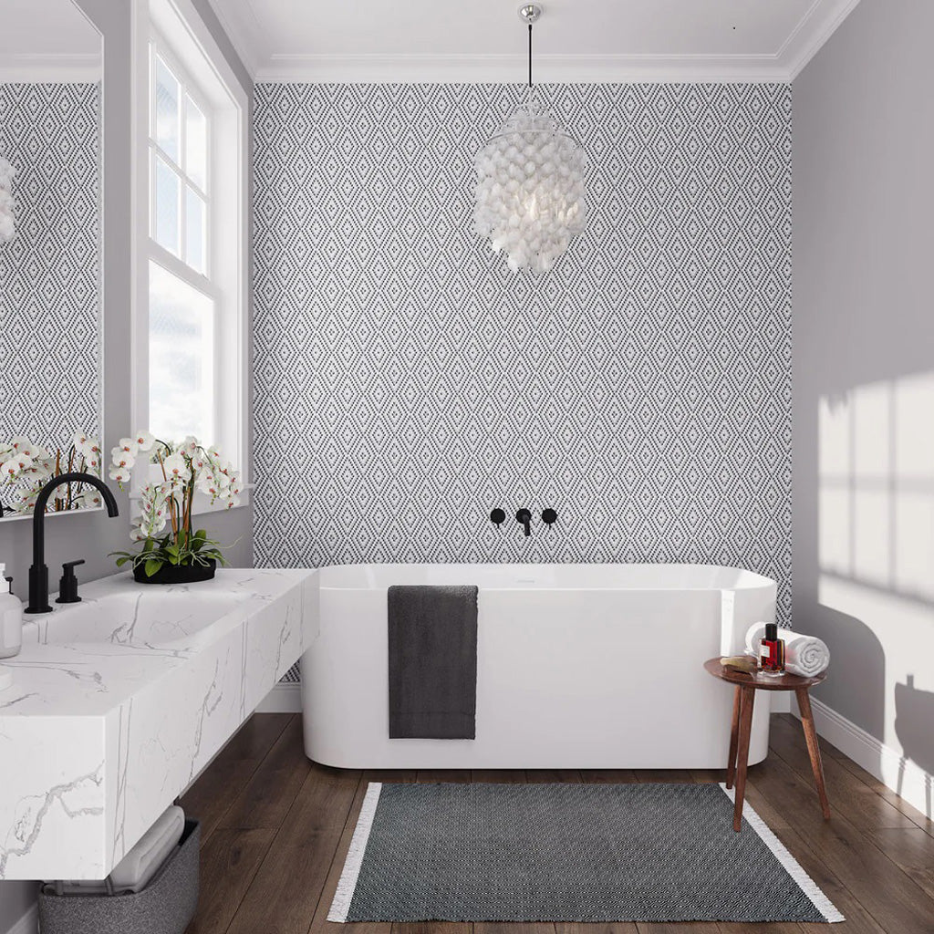 Gray White 12x14 Polished Diamond Recycled Glass Mosaic Tile (5 pack, 5.55 sq ft/case) - Sample