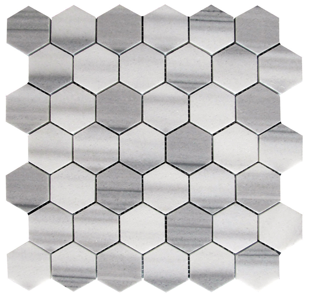 Gray 12x12 Polished Hexagon Equator Marble Mosaic Tile (5 pack, 4.83 sq ft/case)