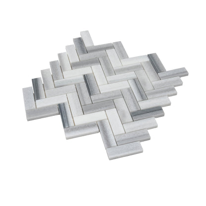 Gray 12x12 Polished Herringbone Equator Marble Mosaic Tile (5 pack, 5.29 sq ft/case)