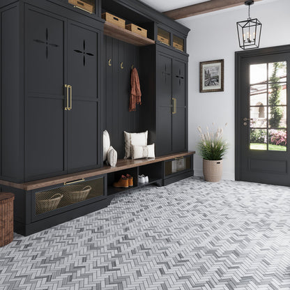 Gray 12x12 Polished Herringbone Equator Marble Mosaic Tile (5 pack, 5.29 sq ft/case)