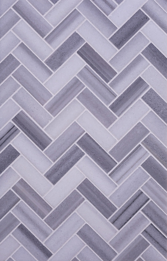 Gray 12x12 Polished Herringbone Marble Mosaic Tile (5 pack, 5.29 sq ft/case) - Sample