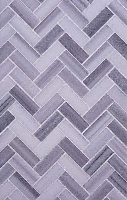Gray 12x12 Polished Herringbone Marble Mosaic Tile (5 pack, 5.29 sq ft/case) - Sample