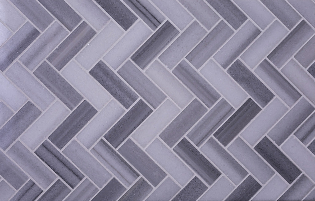 Gray 12x12 Polished Herringbone Marble Mosaic Tile (5 pack, 5.29 sq ft/case) - Sample