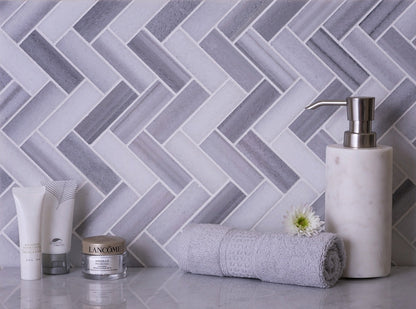 Gray 12x12 Polished Herringbone Marble Mosaic Tile (5 pack, 5.29 sq ft/case) - Sample