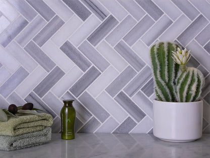 Gray 12x12 Polished Herringbone Marble Mosaic Tile (5 pack, 5.29 sq ft/case) - Sample