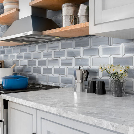 White Gray 10x12 Polished Brick Equator Thassos Marble Mosaic Tile (5 pack, 4.04 sq ft/case)