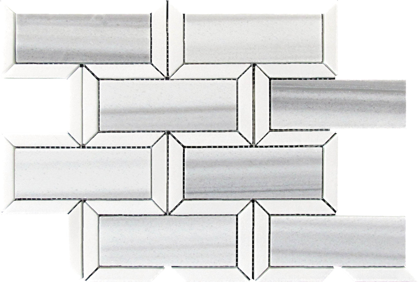 White Gray 10x12 Polished Brick Equator Thassos Marble Mosaic Tile (5 pack, 4.04 sq ft/case)
