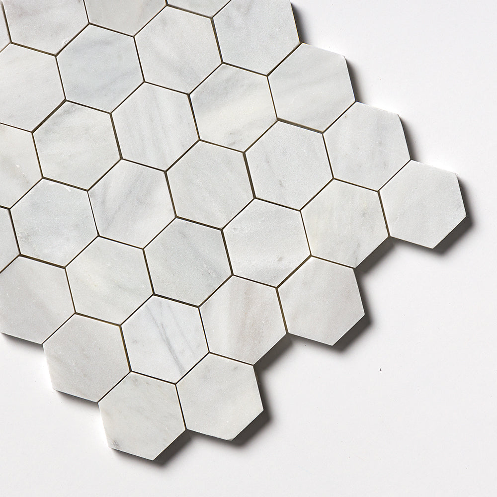 Carrara T Honed Hexagon Marble Mosaic