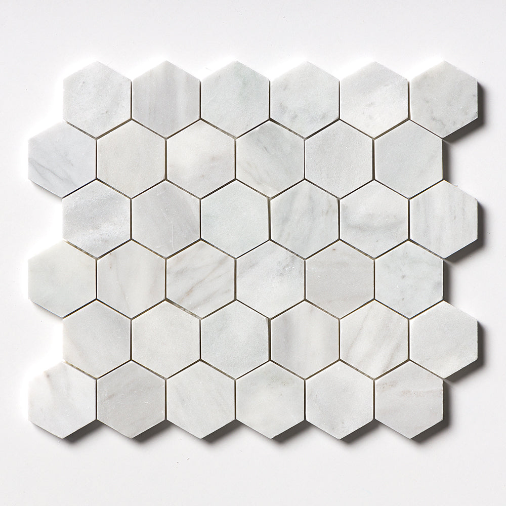 Carrara T Honed Hexagon Marble Mosaic