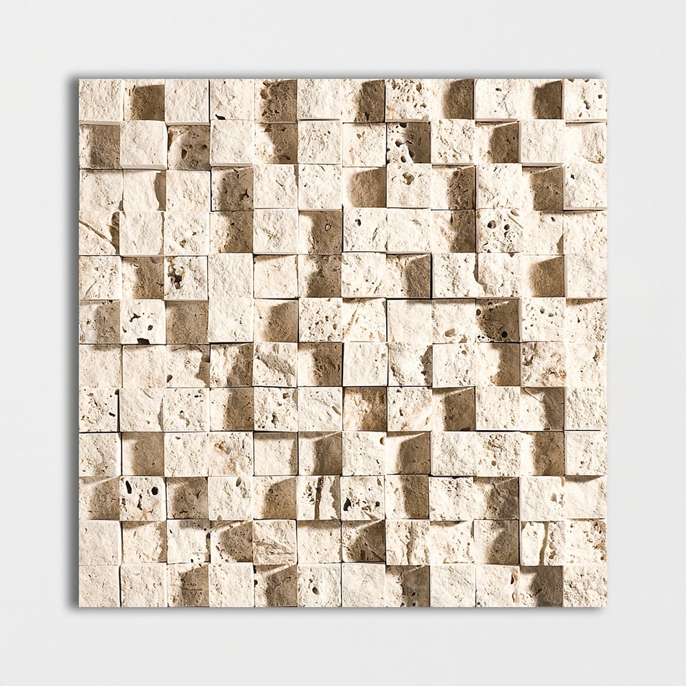 Chiaro Rock Face 1x1 Travertine Mosaic