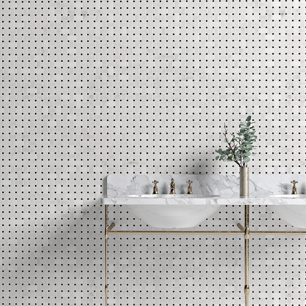 Calacatta T Honed Basket Weave Marble Mosaic