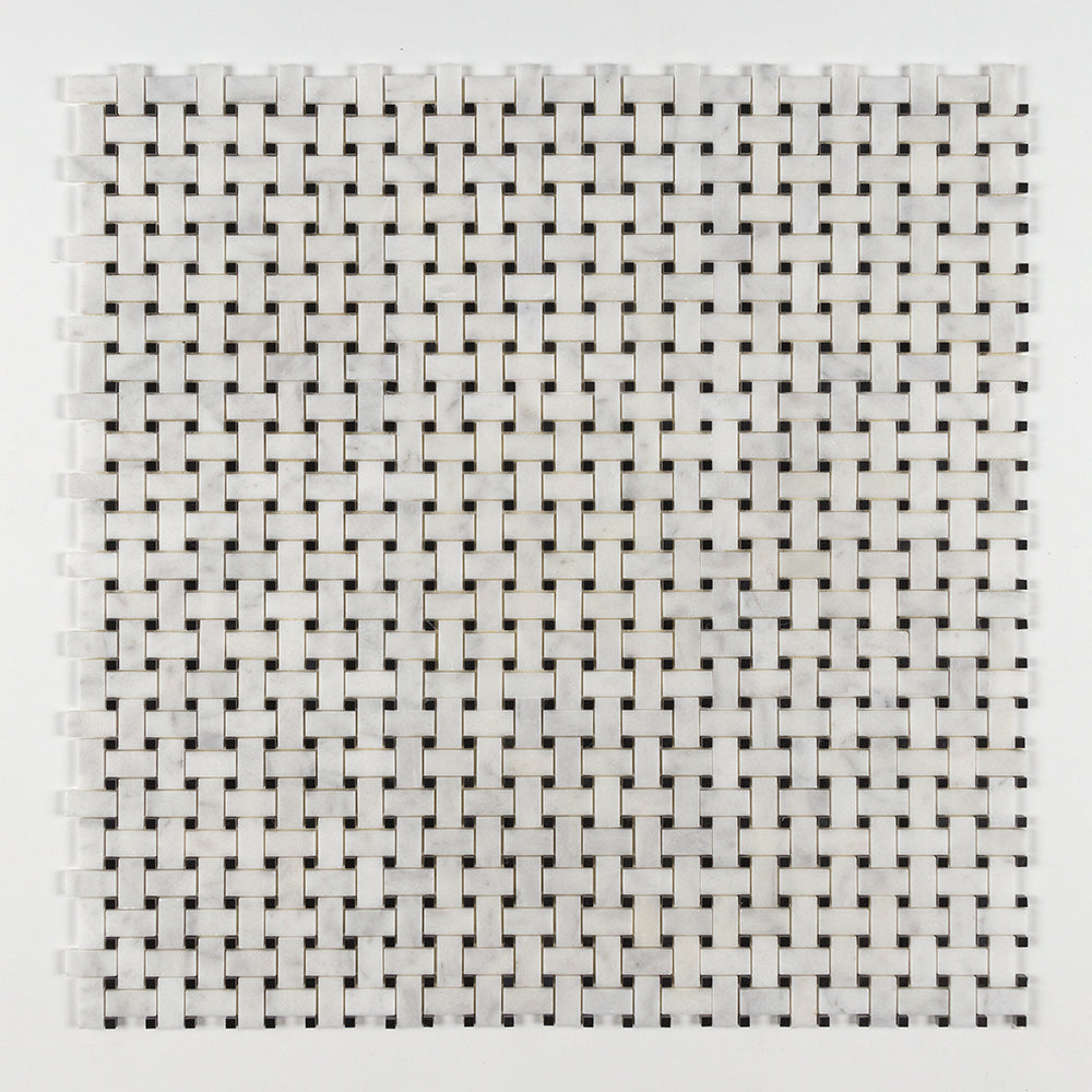 Carrara T Polished Basket Weave Marble Mosaic