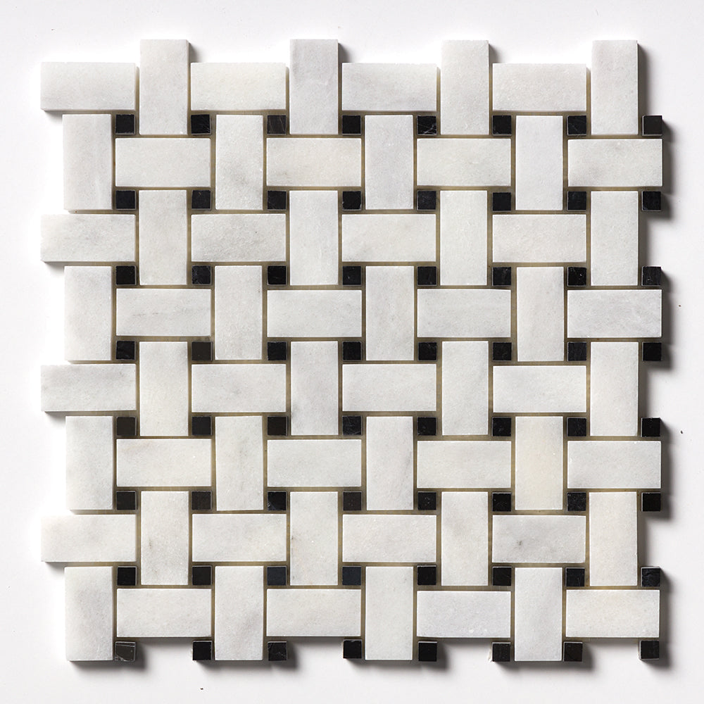 Carrara T Polished Basket Weave Marble Mosaic