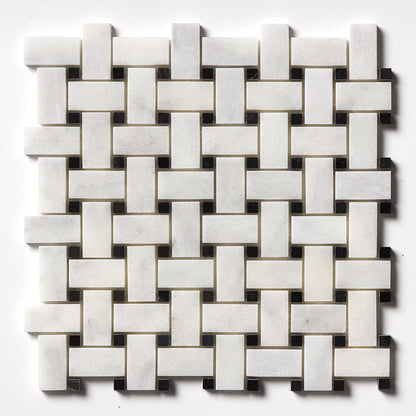 Carrara T Polished Basket Weave Marble Mosaic