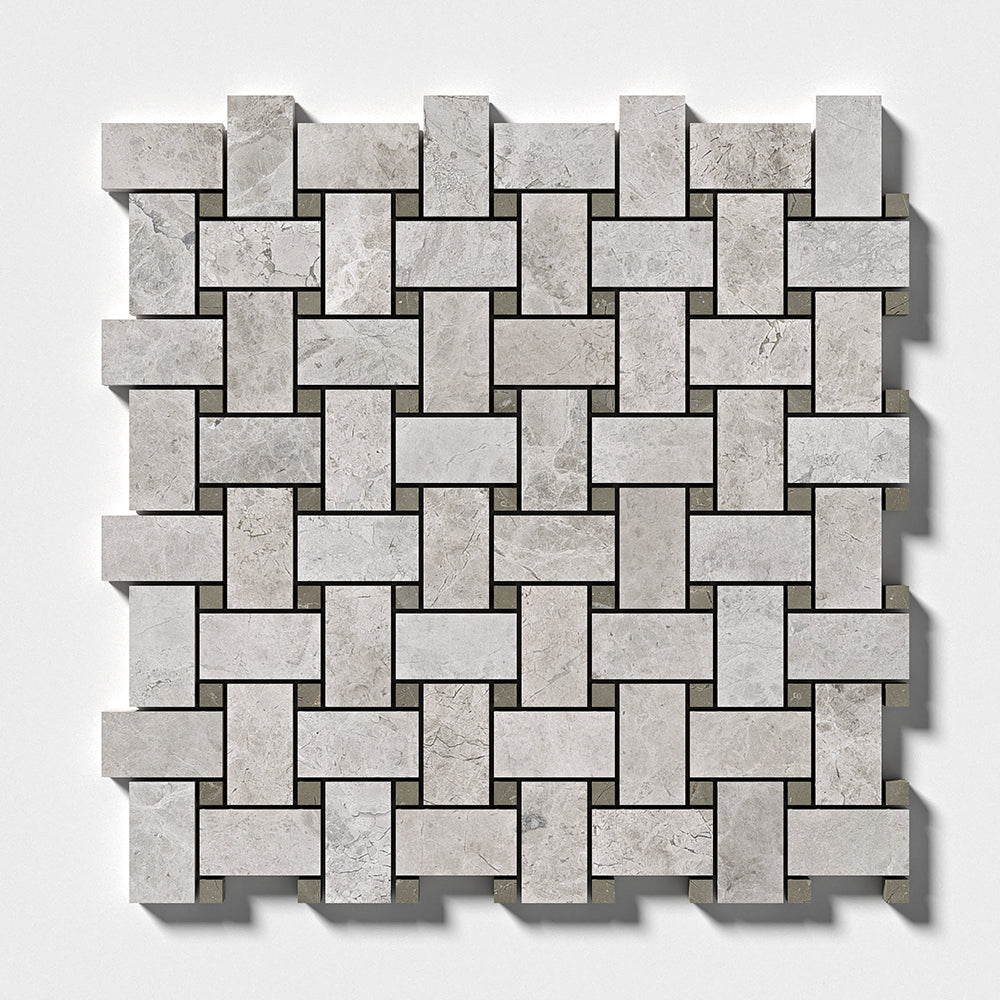 Silver Mystique Polished Basket Weave Marble Mosaic