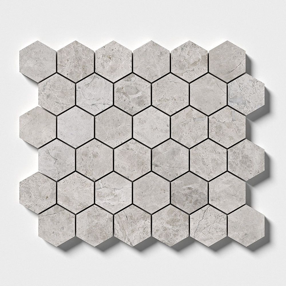 Silver Mystique Polished Hexagon Marble Mosaic