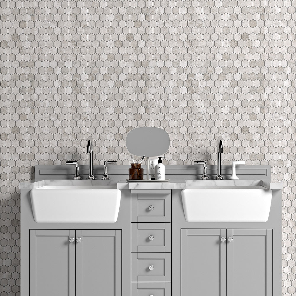 Silver Mystique Polished Hexagon Marble Mosaic