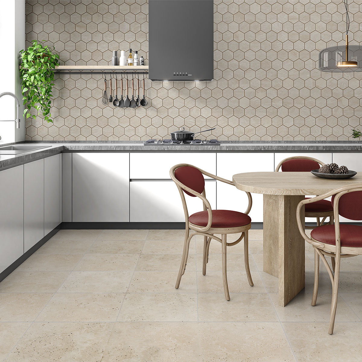 Chiaro Honed Filled Hexagon Travertine Mosaic