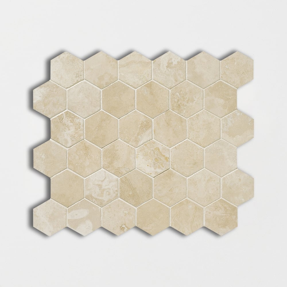 Chiaro Honed Filled Hexagon Travertine Mosaic