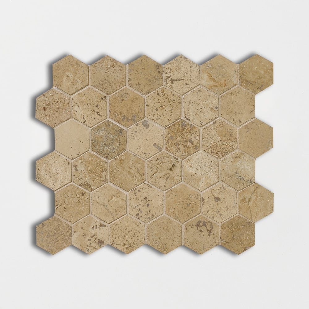 Noce Honed Filled Hexagon Travertine Mosaic