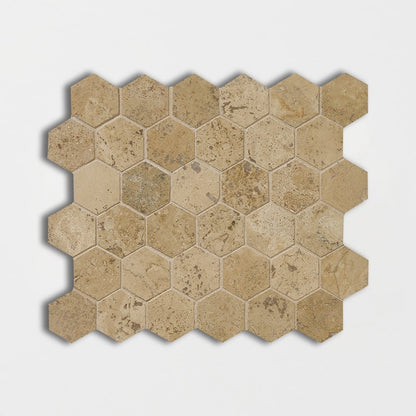 Noce Honed Filled Hexagon Travertine Mosaic
