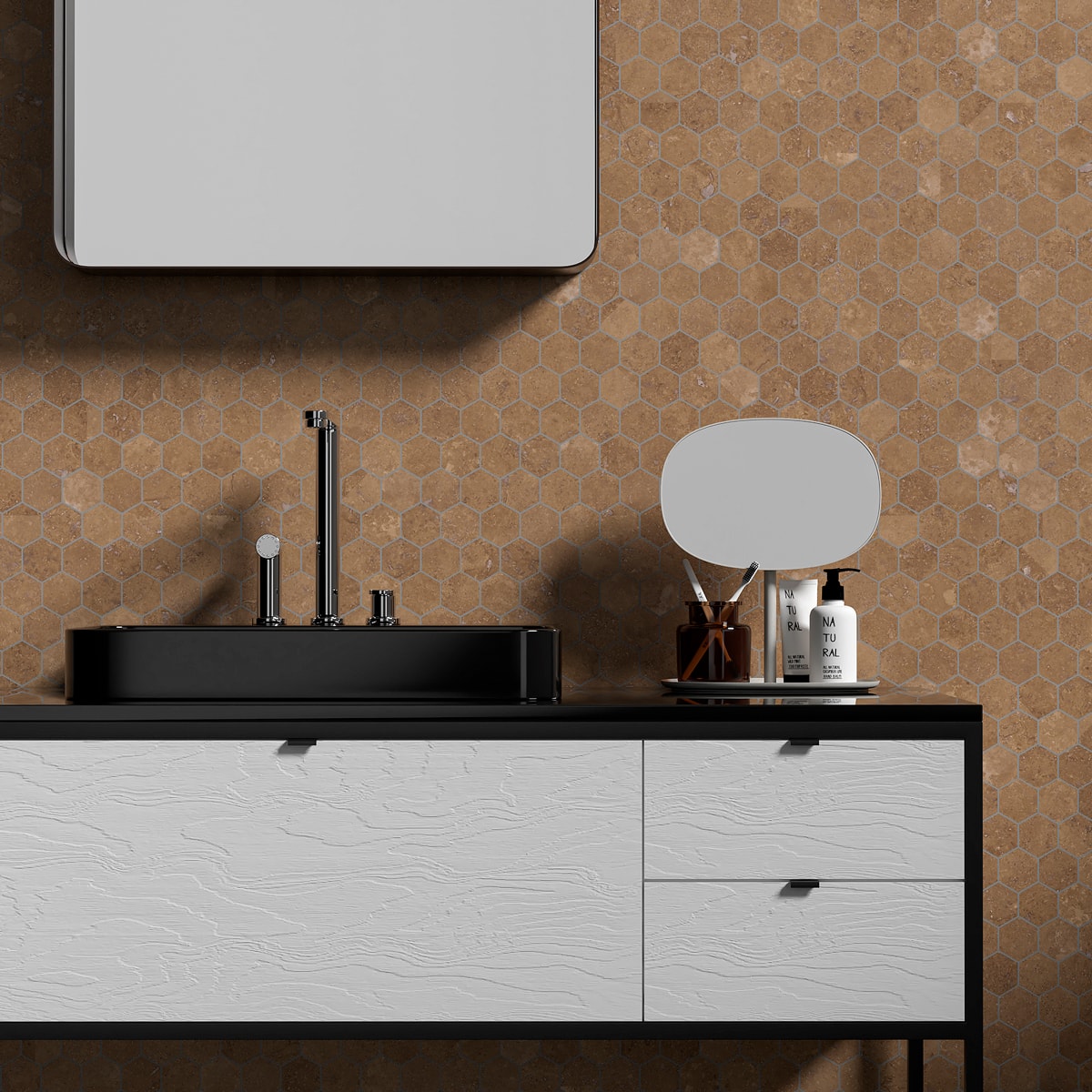 Noce Honed Filled Hexagon Travertine Mosaic