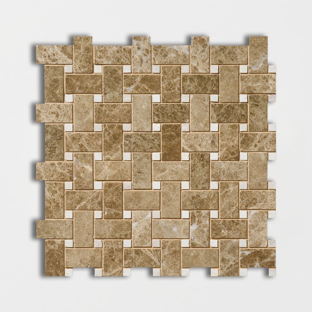 Emperador Light Polished Basket Weave Marble Mosaic
