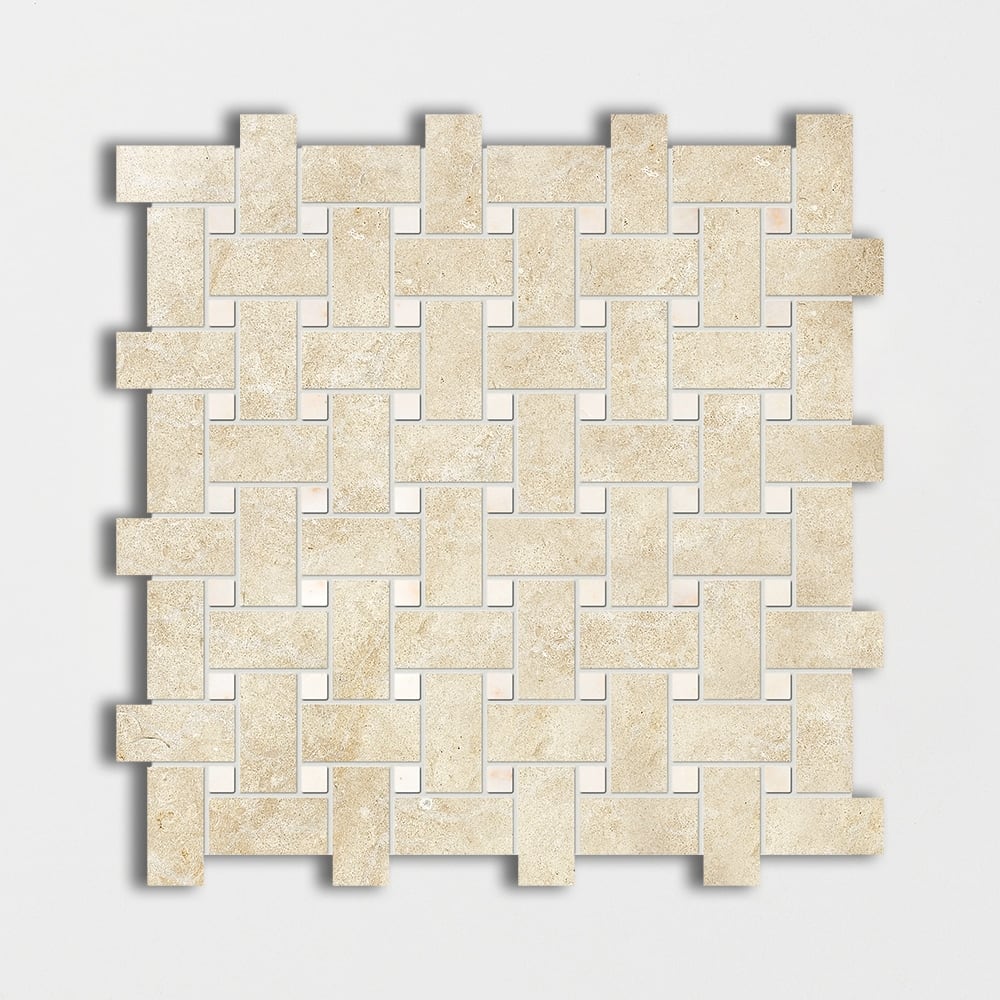 Jerusalem Light Honed Basket Weave Limestone Mosaic