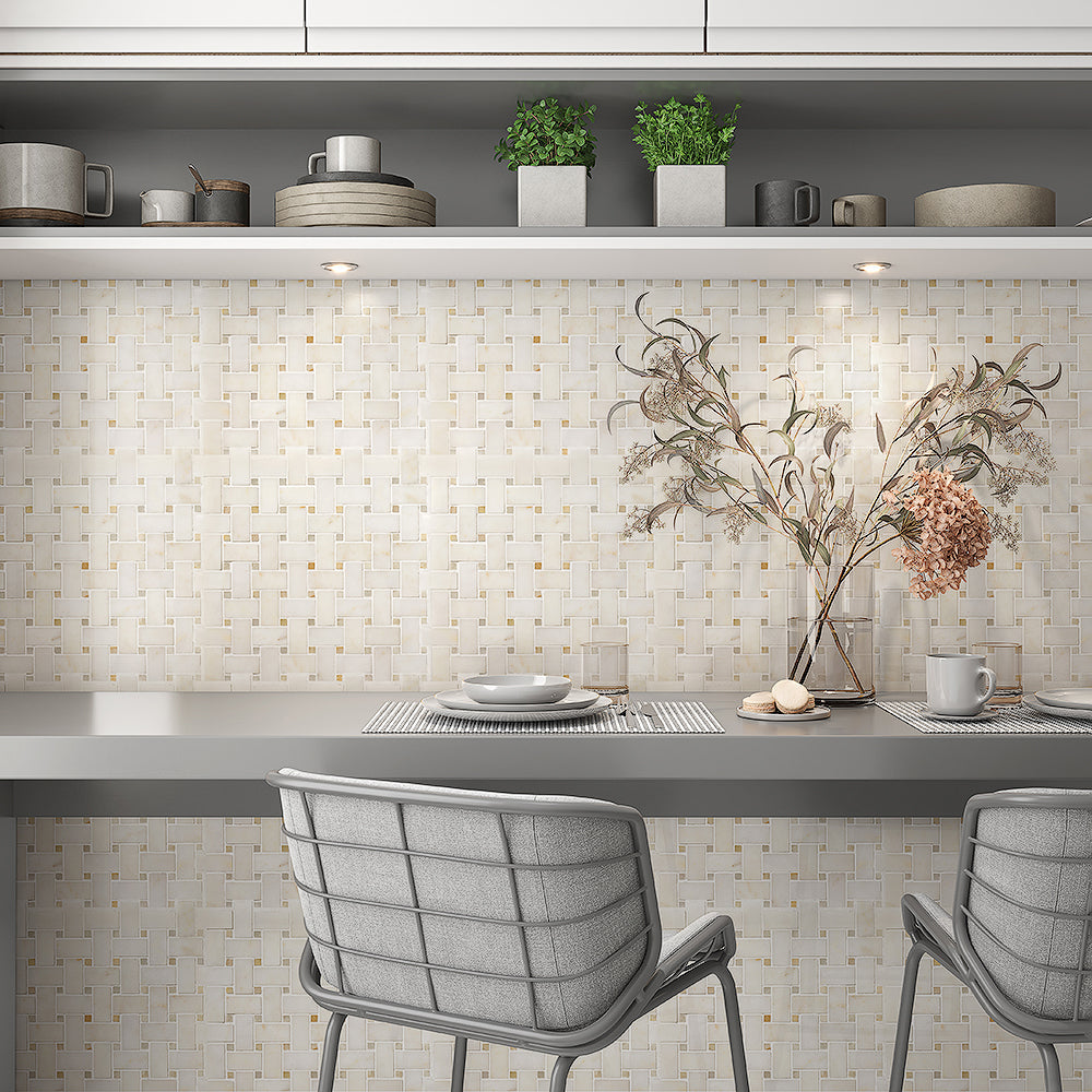 European Sugar Polished Basket Weave Marble Mosaic