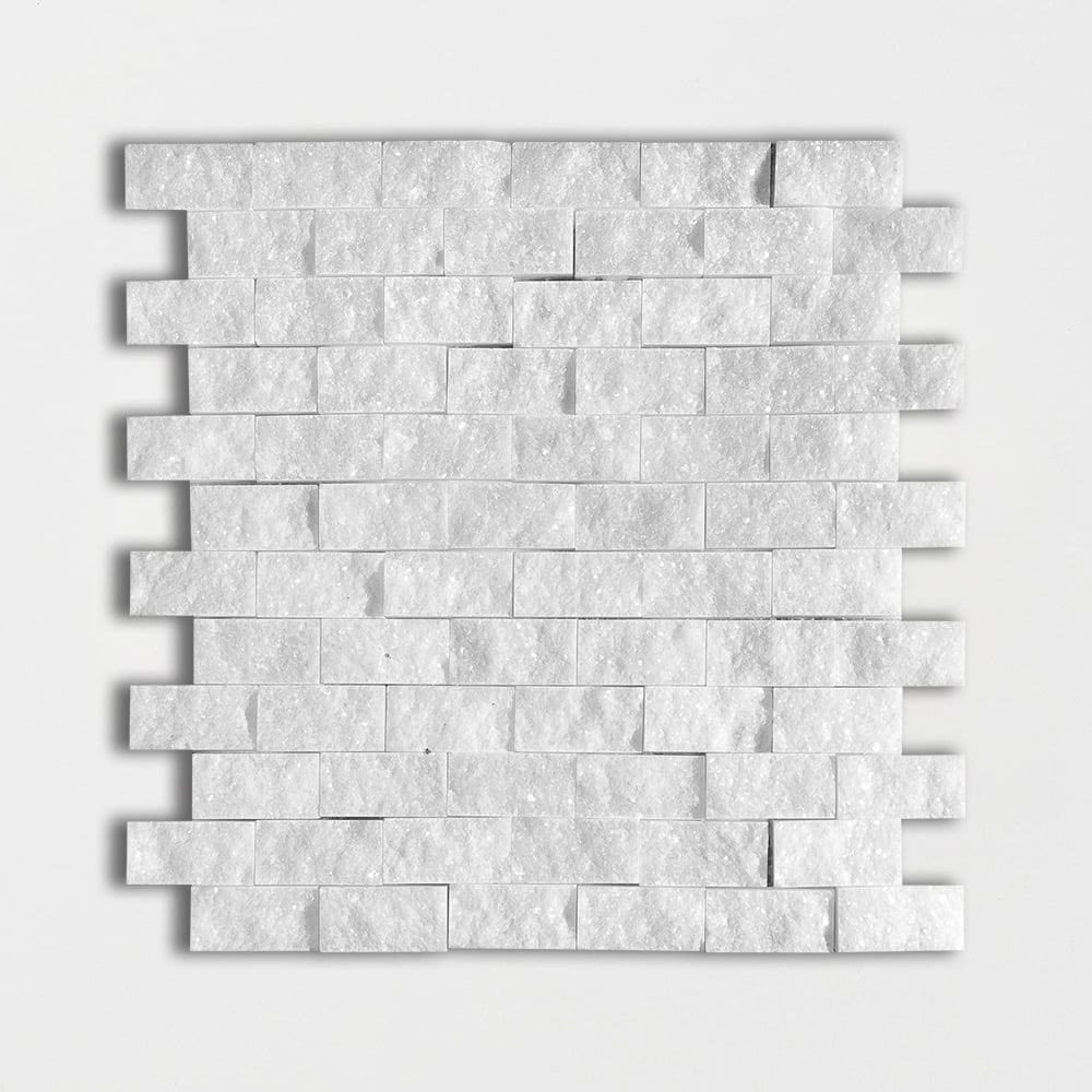 Carrara T Rock Face 1x2 Marble Mosaic