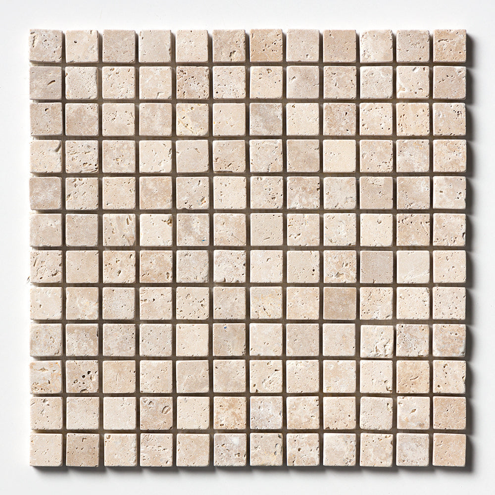 Chiaro Tumbled 1x1 Travertine Mosaic