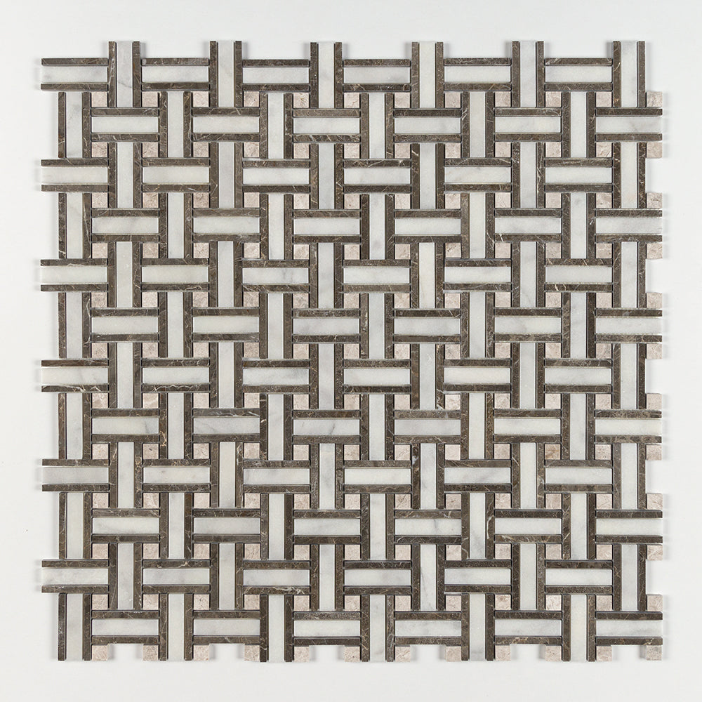 Calacatta T Polished Thin Basket Marble Mosaic