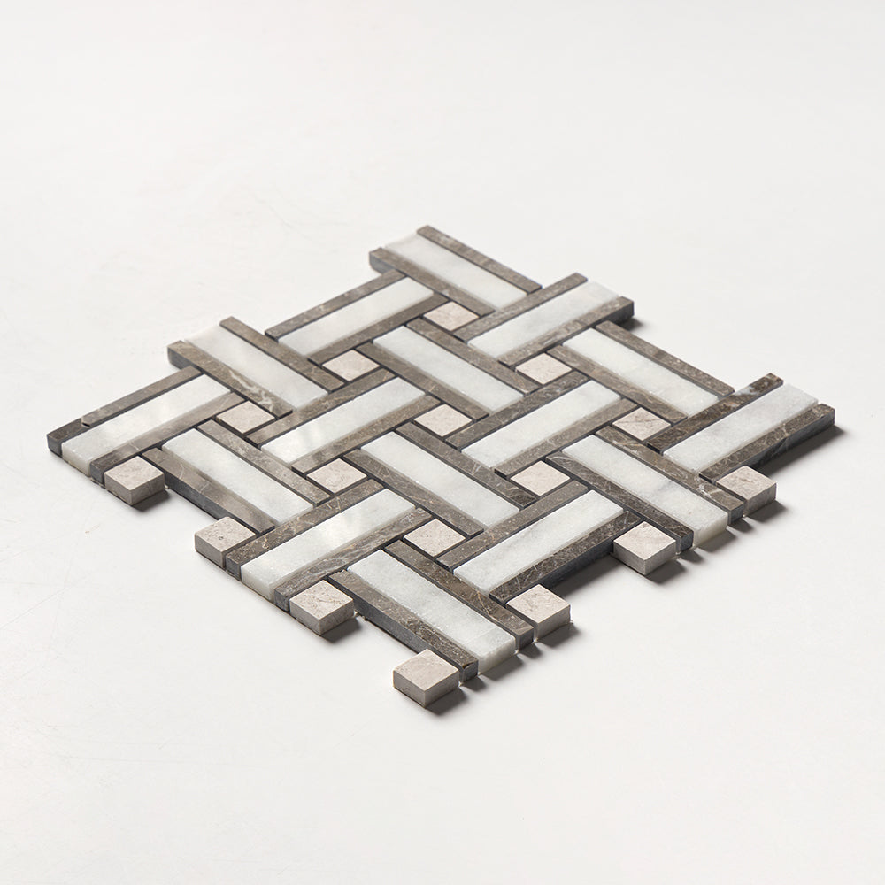 Calacatta T Polished Thin Basket Marble Mosaic