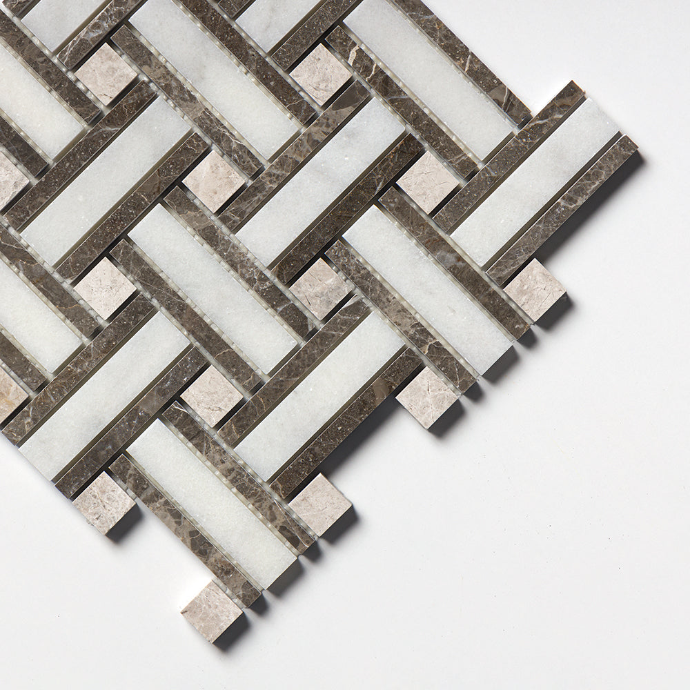 Calacatta T Polished Thin Basket Marble Mosaic