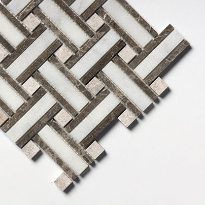 Calacatta T Polished Thin Basket Marble Mosaic
