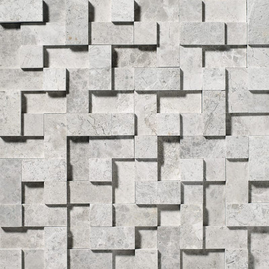Sky Blue Honed Random Cubes Marble Mosaic