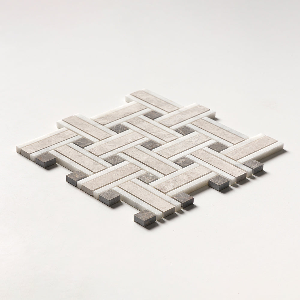 Sky Blue Honed Thin Basket Marble Mosaic