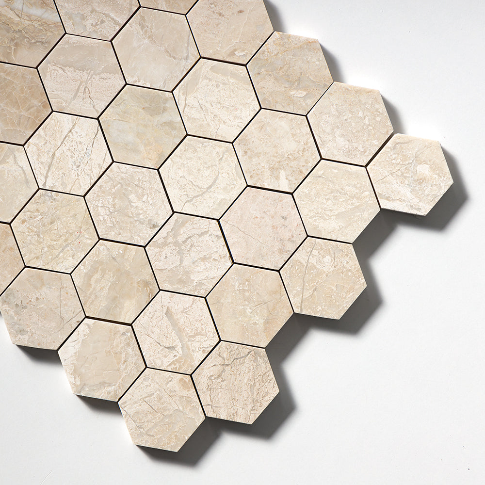 Royal Beige Honed Hexagon Marble Mosaic