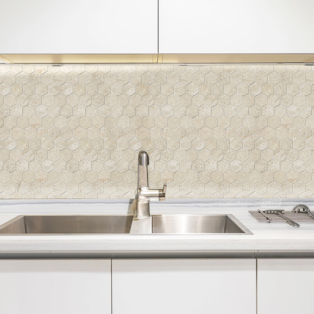 Royal Beige Honed Hexagon Marble Mosaic