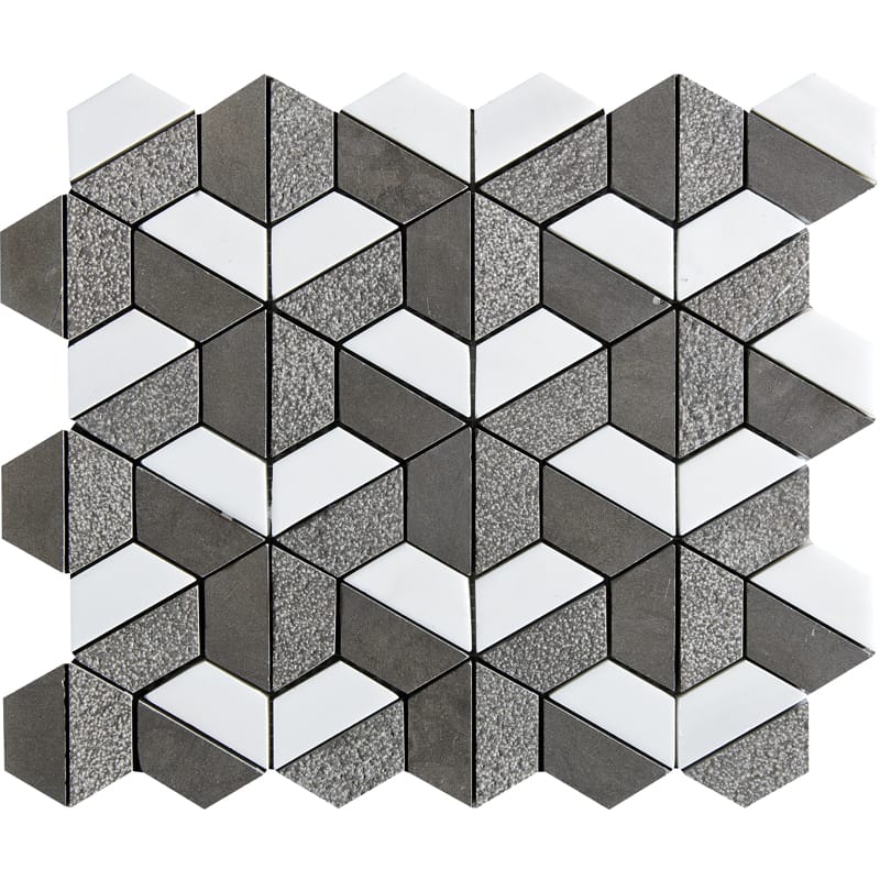Gray Foussana, Bianco Dolomiti Textured 3d Hexagon Limestone Mosaic