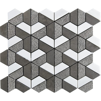 Gray Foussana, Bianco Dolomiti Textured 3d Hexagon Limestone Mosaic
