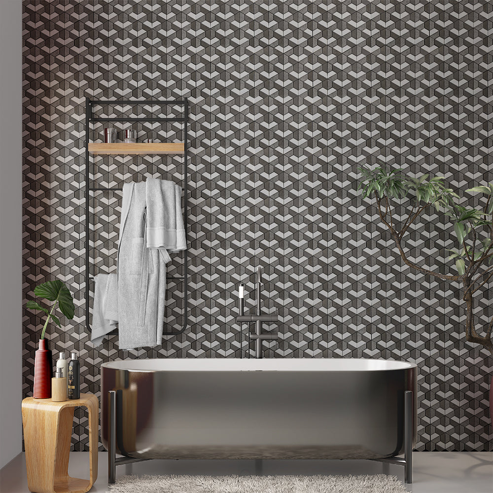 Gray Foussana, Bianco Dolomiti Textured 3d Hexagon Limestone Mosaic